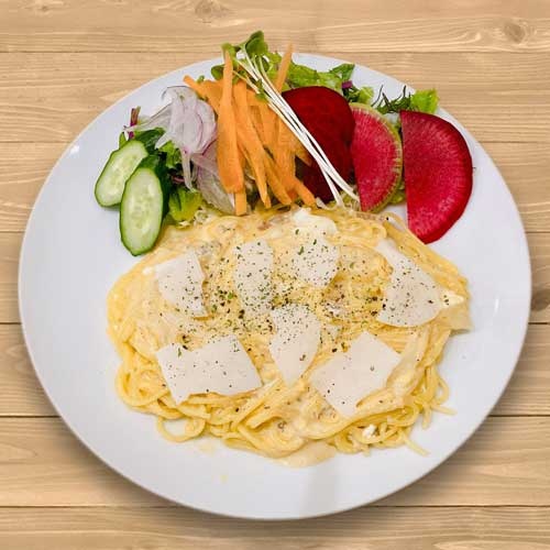 アルチェネロ有機グルテンフリー豆乳カルボナーラ日替わりスープセット